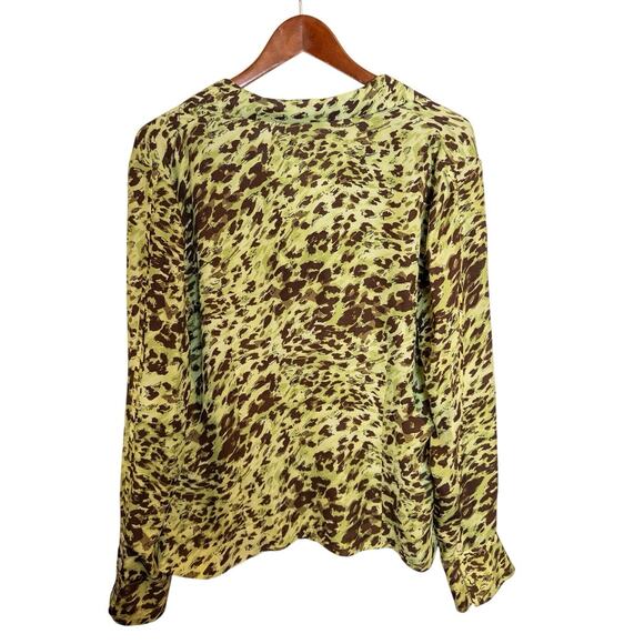 Vintage Y2K Liz Claiborne 100% Silk Green Abstract Leopard Print Button Down 12 - Picture 4 of 7